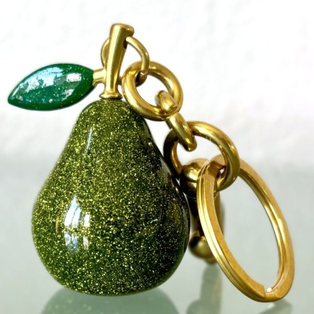 3D Glitter Resin Figural Green Pear Fruit Bag Charm Keychain Accessories New